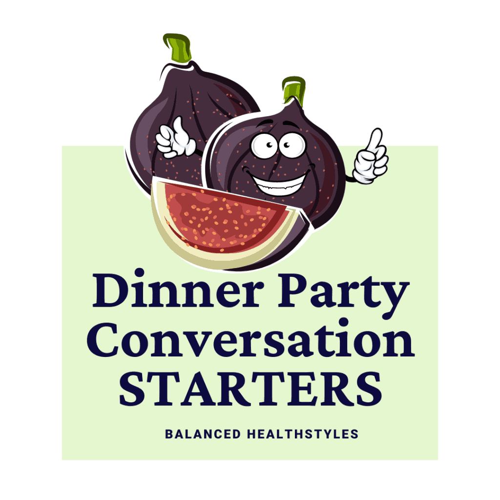 Two happy figs used as icons for conversation starters for dinner parties.