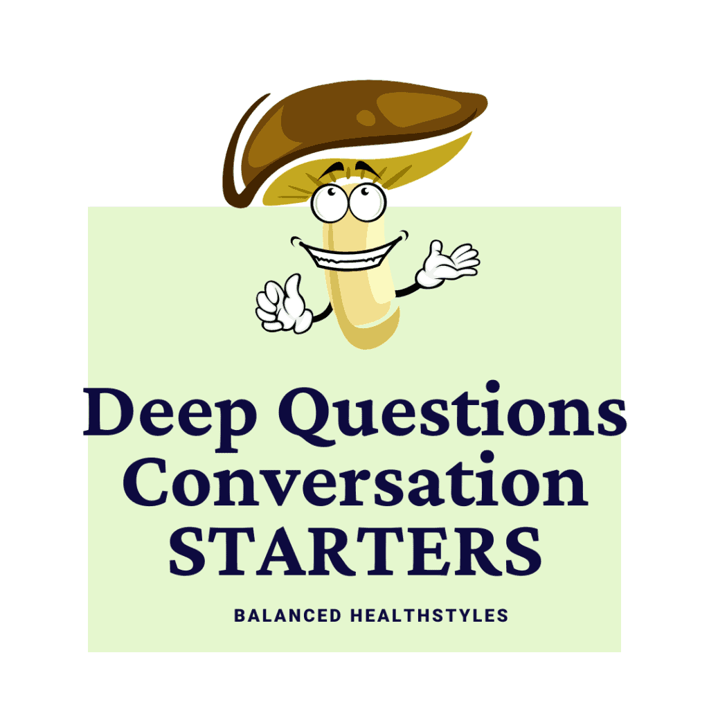 A smiling mushroom used as an icon for deep mealtime conversation starters questions.