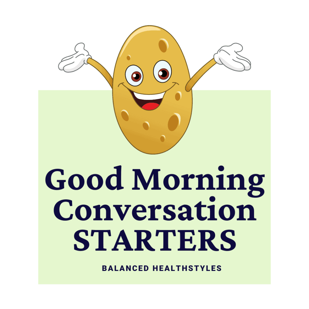 A cartoon potato with a smile used as an icon for a morning conversation starter.