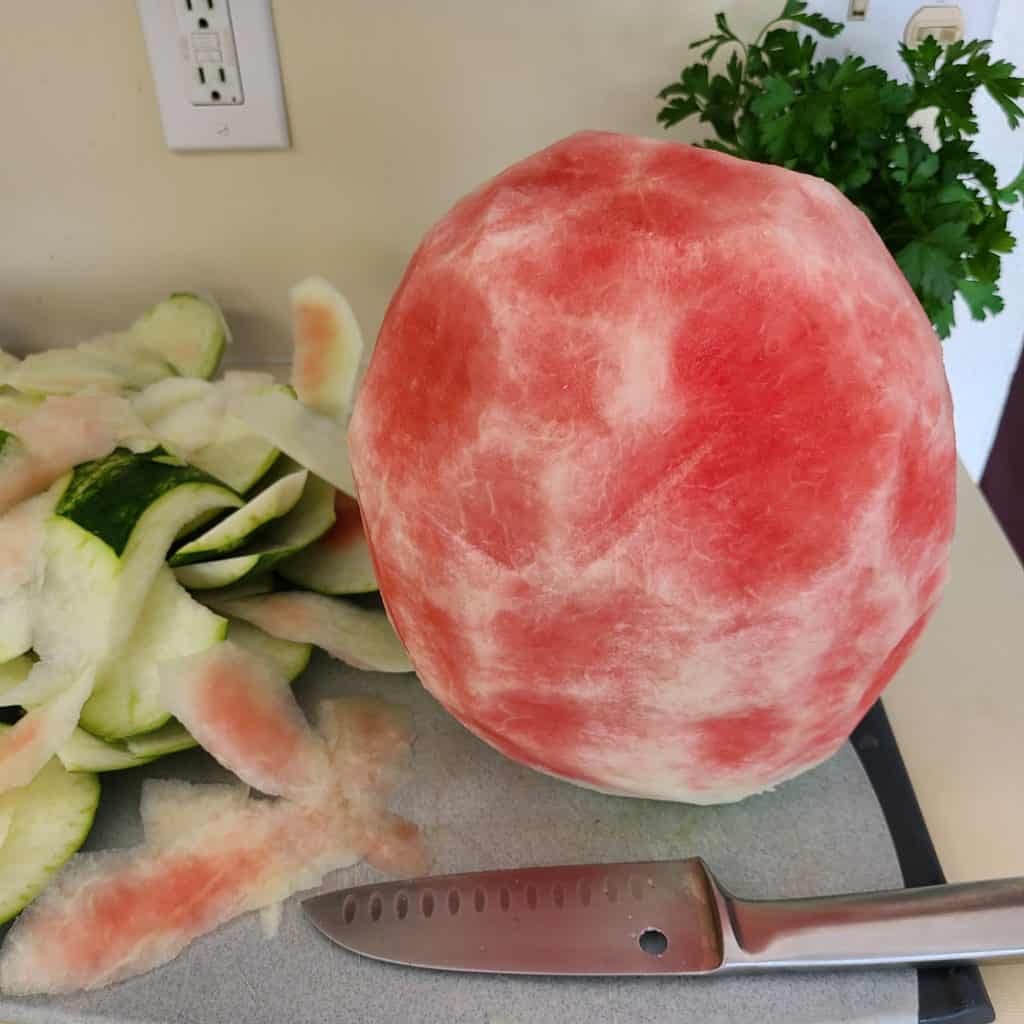 The wrong way to peel a watermelon for summer fruit salad