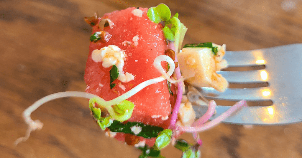 Peppery radish microgreens add zing to this bright watermelon radish sprout salad
