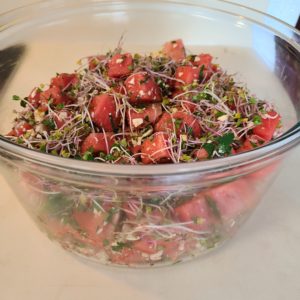 radish microgreens with watermelon make a savory fruit salad for summer