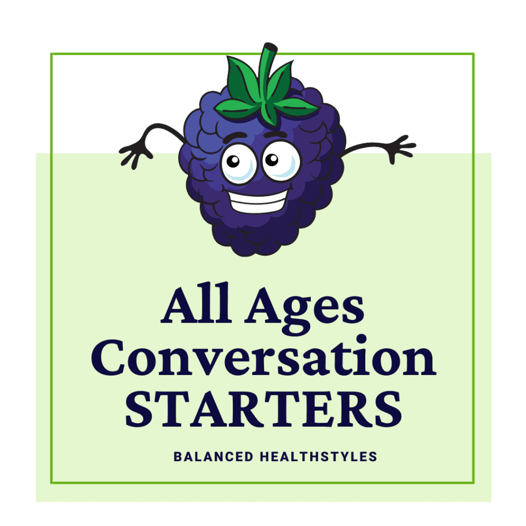 Cartoon blackberry as an icon for conversation starters between people of all ages.