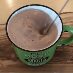 vegan hot chocolate made from milkadamia, macadamia nut milk