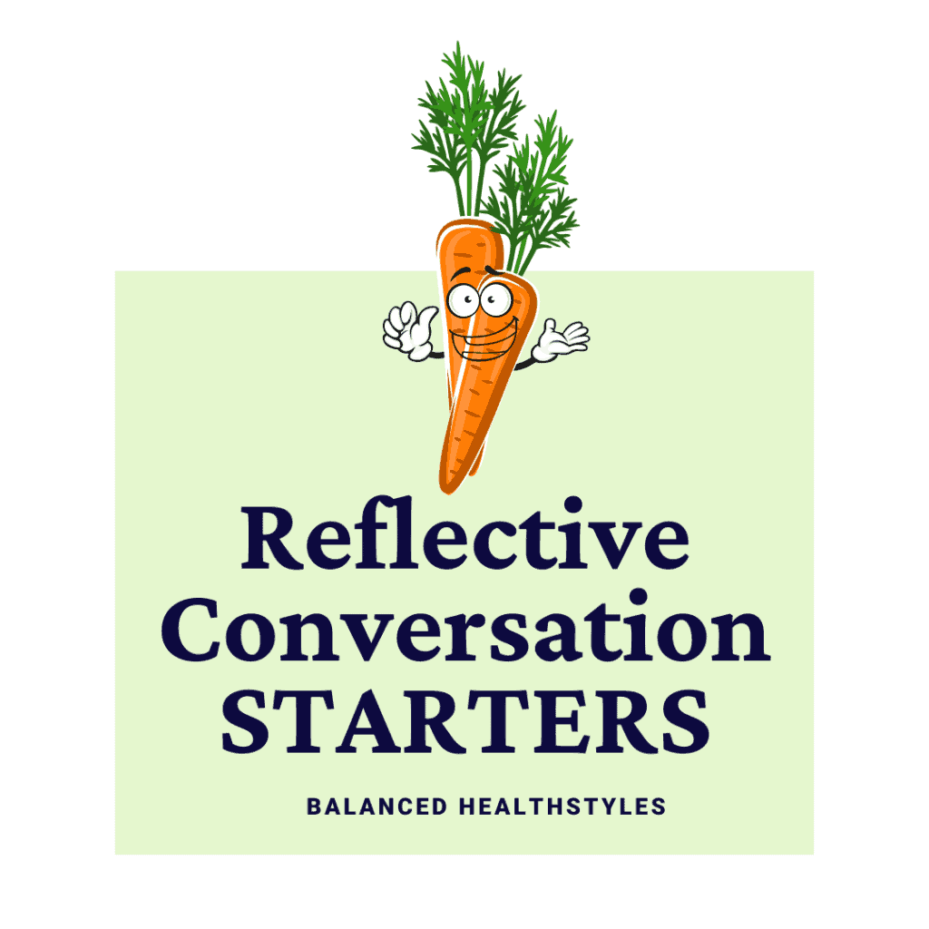 Smiling dual carrot cartoon, used as an icon for reflective conversation starters