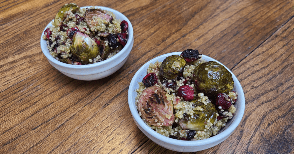 quinoa healthy side dish with brussels sprouts and cranberries
