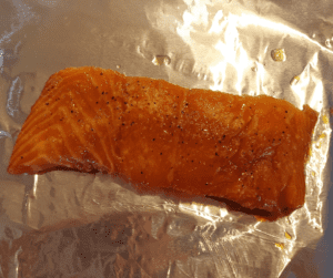 brown sugar and soy sauce creates a glaze on the grilled salmon, while keeping the inside tender and flaky