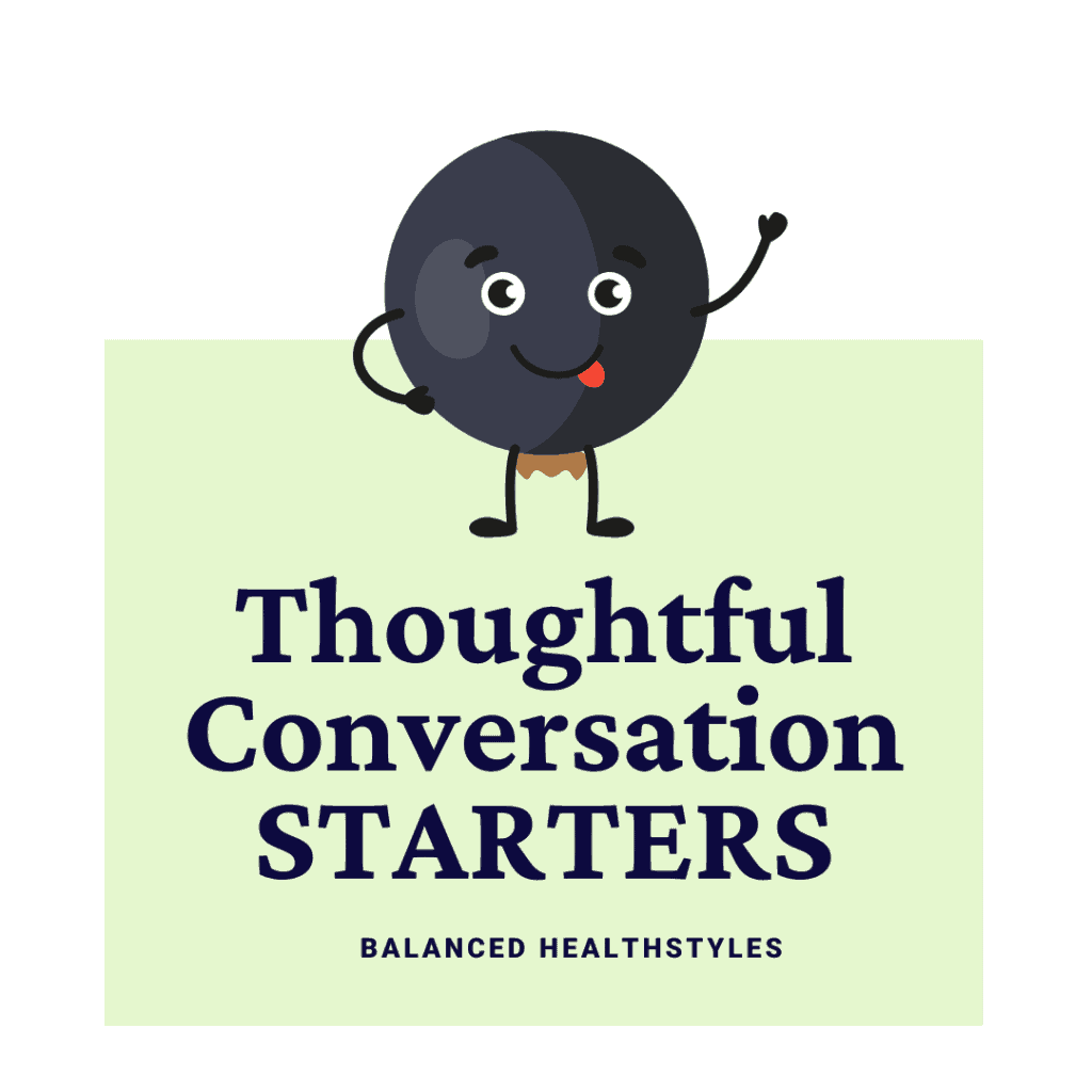 Cartoon black currant as an icon for thoughtful conversation starters.