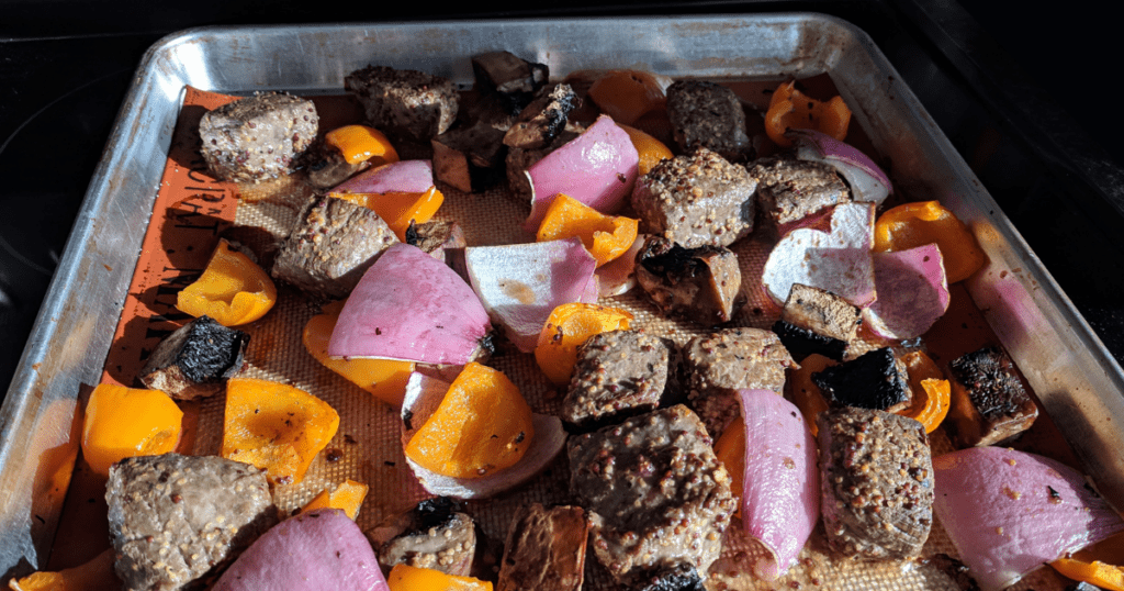 This sheet pan recipe makes beef brochettes easy to meal prep when the grill is still buried in a snowbank