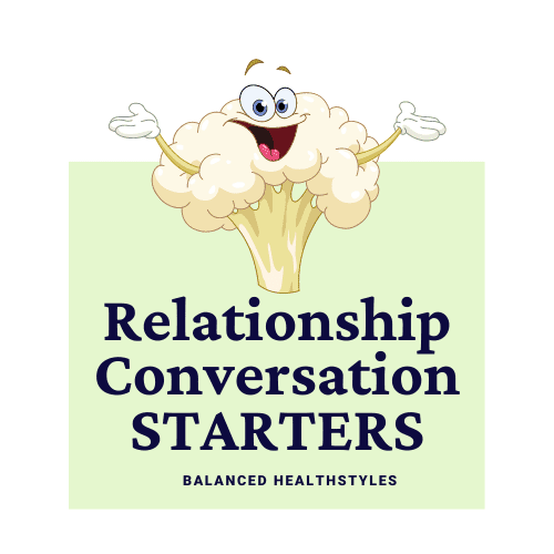 Cartoon smiling cauliflower that is used as an icon for mealtime conversation starters about relationships.
