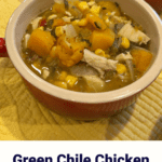 A one pot, no bean green chile chicken chili recipe with green chile and butternut squash