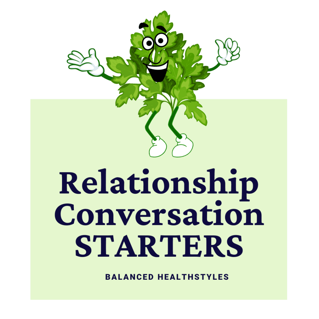 Cartoon friendly parsley that is used as an icon for mealtime conversation starters about relationships.