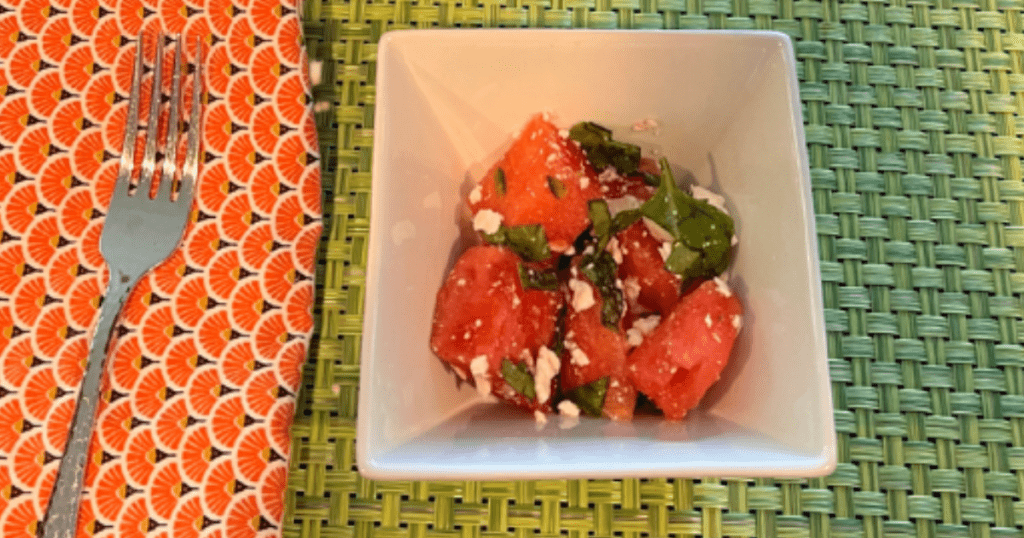 Watermelon Feta Salad with jalapeno, basil, and lime is an evolved version of backyard watermelon slices you loved as a kid