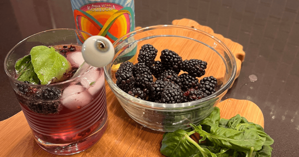 This Basil Blackberry Smash is a refreshing mocktail with kombucha