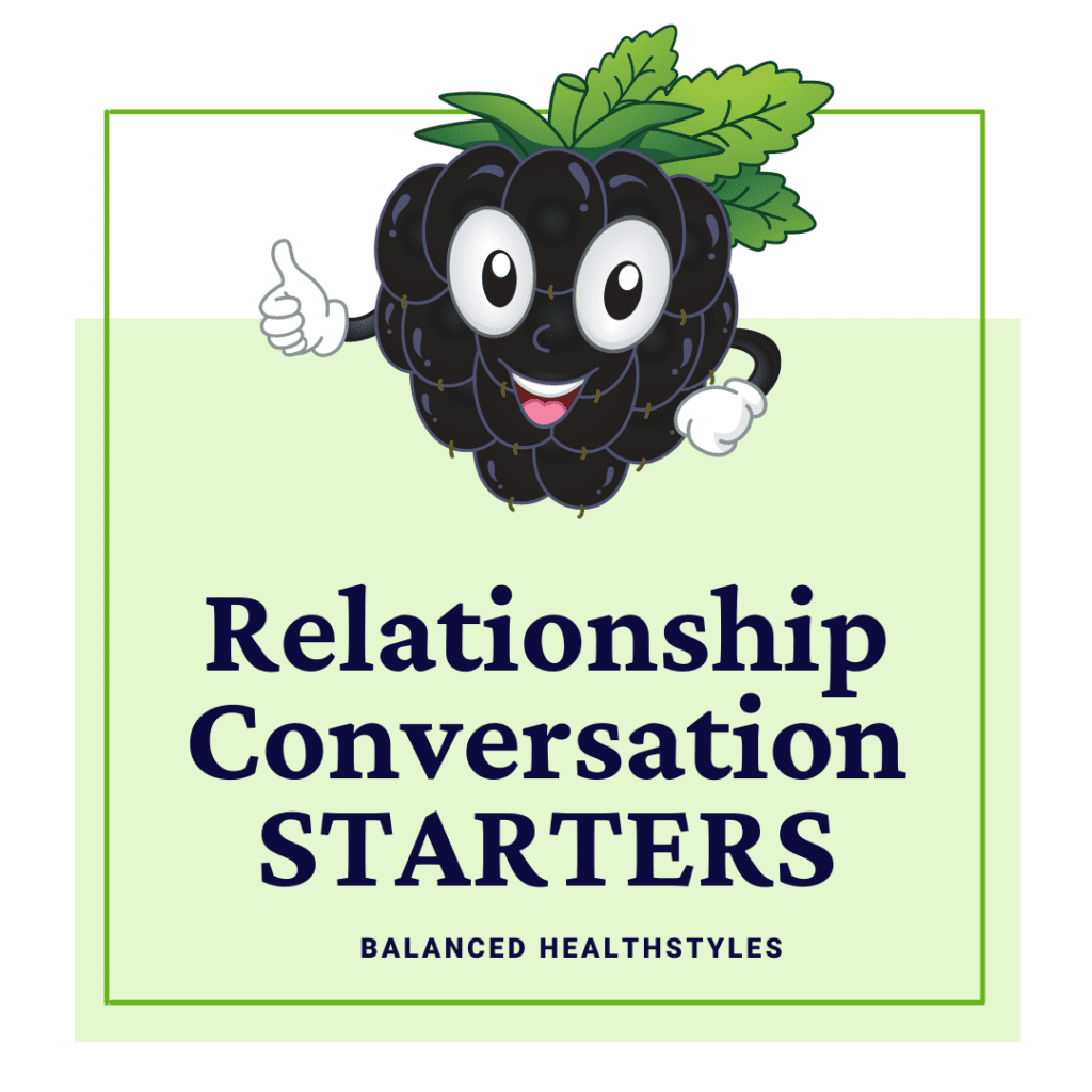 Cartoon blackberry giving thumbs up used as an icon for mealtime conversation starters to deepen relationships.