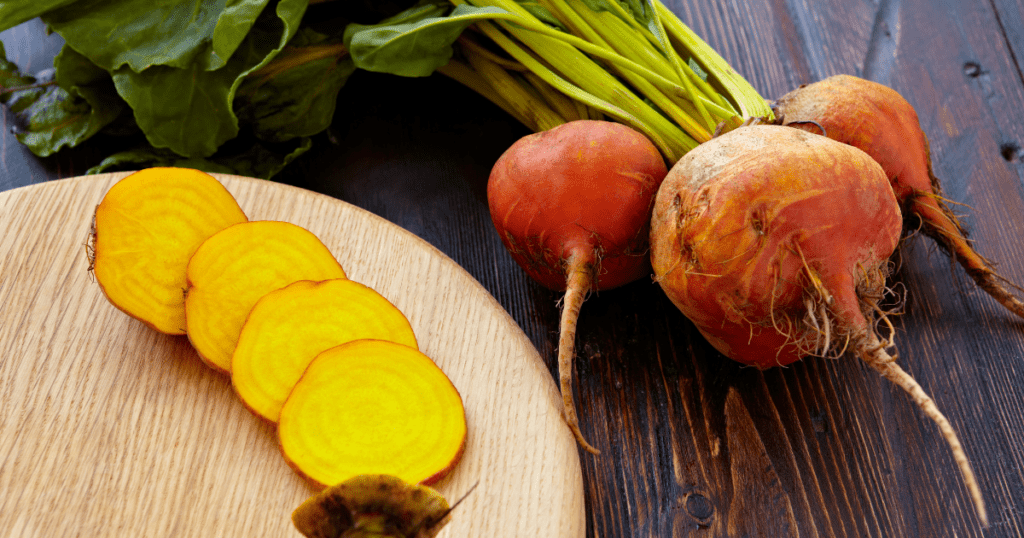 Golden roasted beets are easy to include in your meal prep when you’re roasting whole beets. The skin just slips right off.