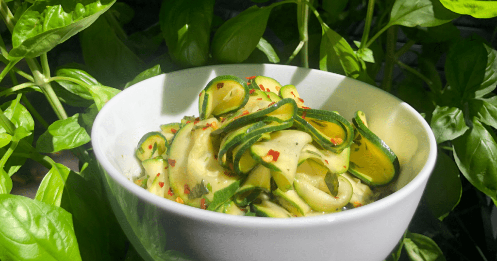 Zucchini, also known as courgette, tastes great as a ribboned zucchini marinated salad.