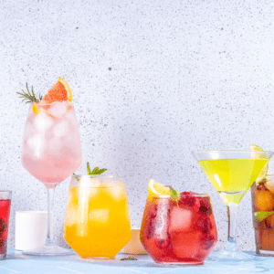 A colorful array of alcohol-free drinks for the Sober in October challenge.
