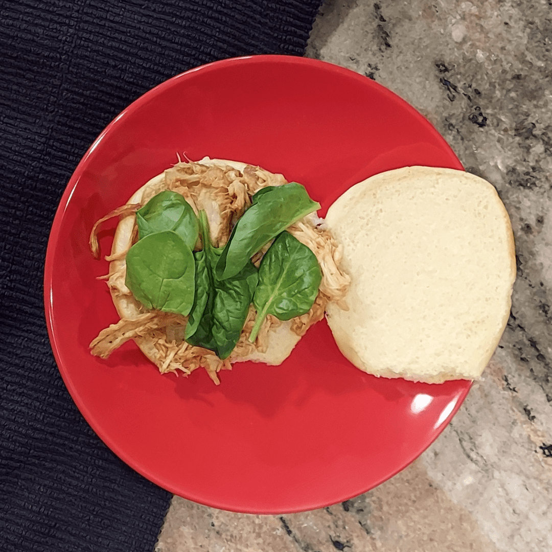 Meal Prep idea: crockpot shredded chicken sandwiches made from pulled bbq chicken leftovers.