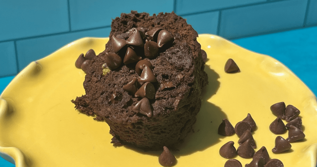 Mug Cake Recipe: easy chocolate peanut butter cake in a mug, naturally sweetened with banana.