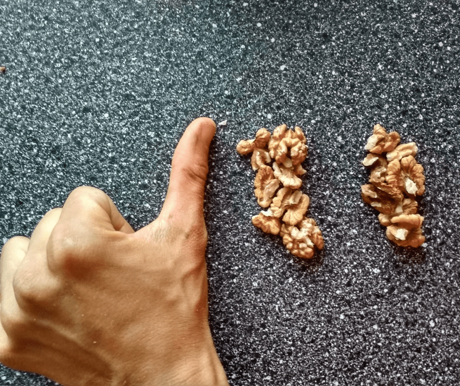 Hand portion control for healthy fats is as easy as estimating portions using your thumb size.
