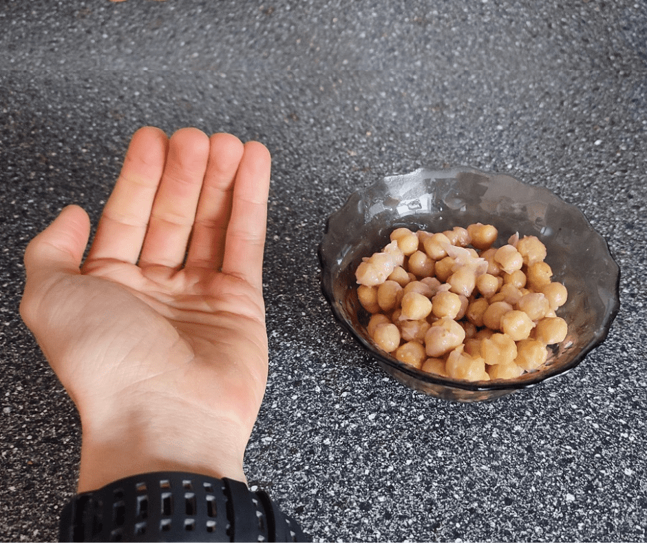 Hand portion control with a Vegan diet- beans are a staple, here’s how to track with hand portions rather than macros.