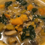 Warm and hearty, kale & sweet potato soup with wild rice is healthy comfort food for fall and winter.