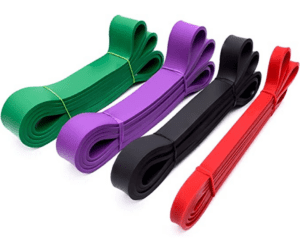 Long resistance bands come in various color codes for easy identification of resistance