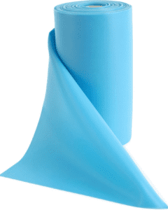 Theraband is a thin wide strip of latex that must be knotted to form a loop, quite different from long resistance bands