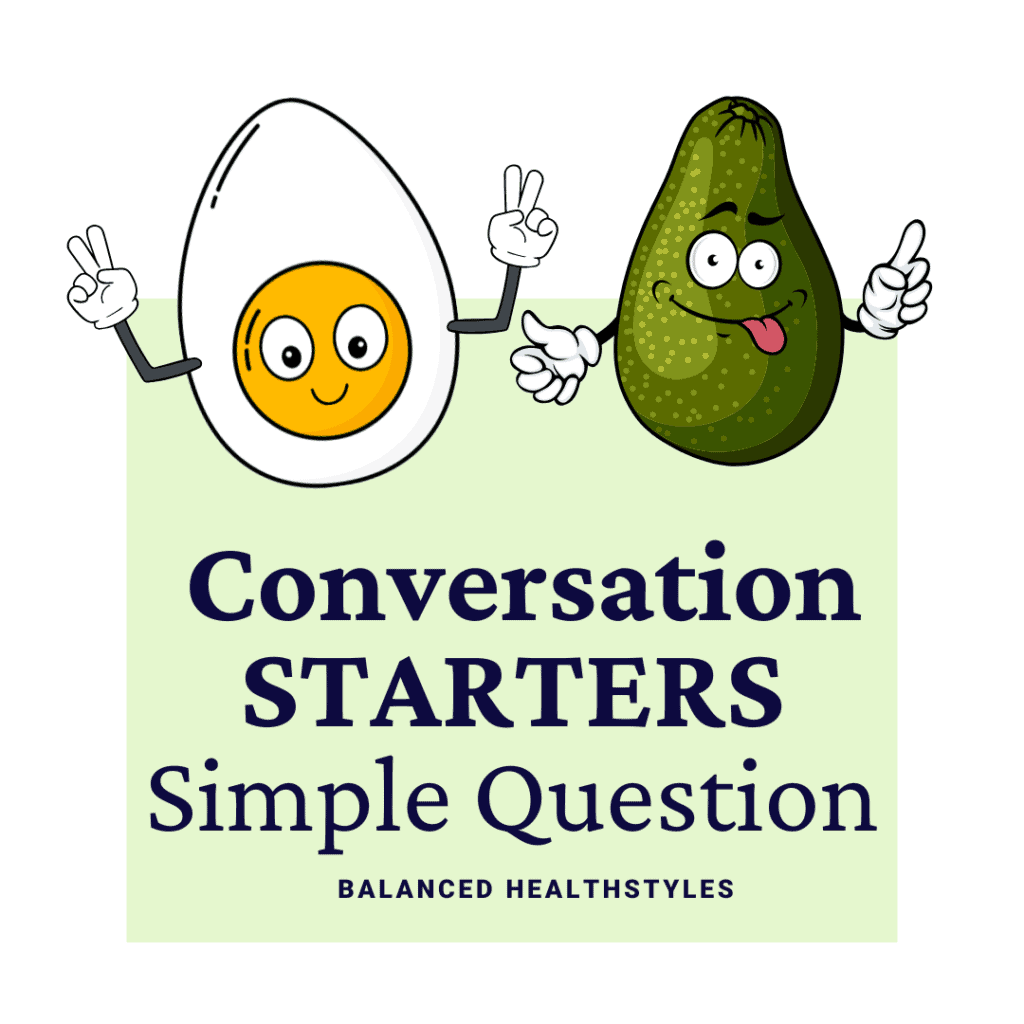 Cartoon eggs and avocado ask conversation starter question about happy smells