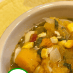 A one pot meal: Chicken butternut squash chili with green chile.