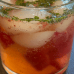 Recipe for balsamic strawberry shrub and idea for a strawberry basil mocktail that can be enjoyed year round