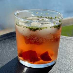 Balsamic Strawberry Shrub and Basil Mocktail - A non-alcoholic option that works year-round