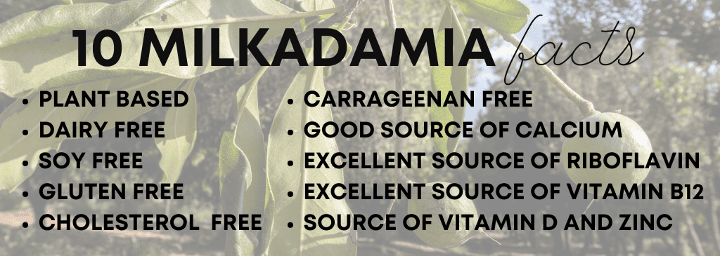 Milkadamia is a brand of macadamia milk. It is dairy free and a good source of calcium. Works well for frothing hot chocolate