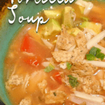 Wholesome ingredients for InstantPot Chicken Tortilla Soup Recipe: chunky chicken & veggies, with savory toppings