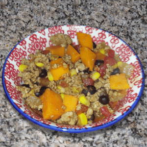 Chili with ground turkey, sweet potatoes and black beans