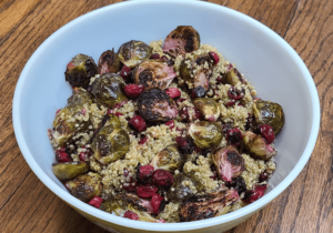quinoa pilaf packed with functional food brussels sprouts and cranberries