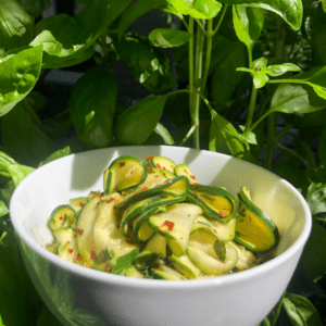 Thinly sliced zucchini, or zoodles, often used in Greek cooking make a wonderful zucchini marinated salad.