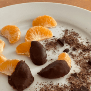 Easy dessert ideas for party: a fresh fruit dessert of Dark Chocolate Covered Orange Slices