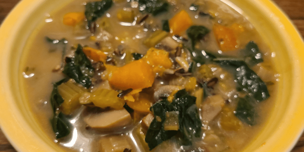 Instant Pot recipe for Kale & sweet potato soup with wild rice