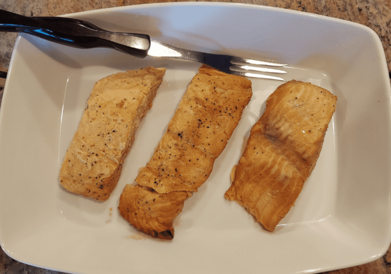 Brown sugar and soy sauce marinated grilled salmon with hints of lemon and garlic